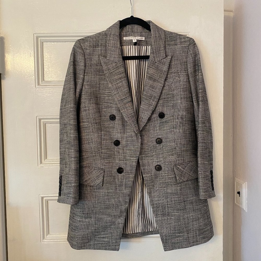Veronica Beard Fortuna Grey Plaid Check Dickey Jacket Blazer - Size 8 - Picture 6 of 14